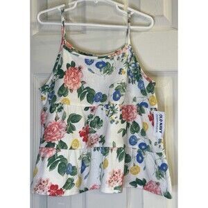 Old Navy Girls Floral Tank Top M (8) NWT Tiered Ruffle Sleeveless 100% Cotton